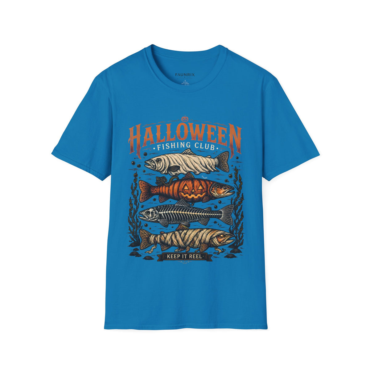 Halloween Trout Graphic T‑Shirt — Spooky Fish Pumpkin Design