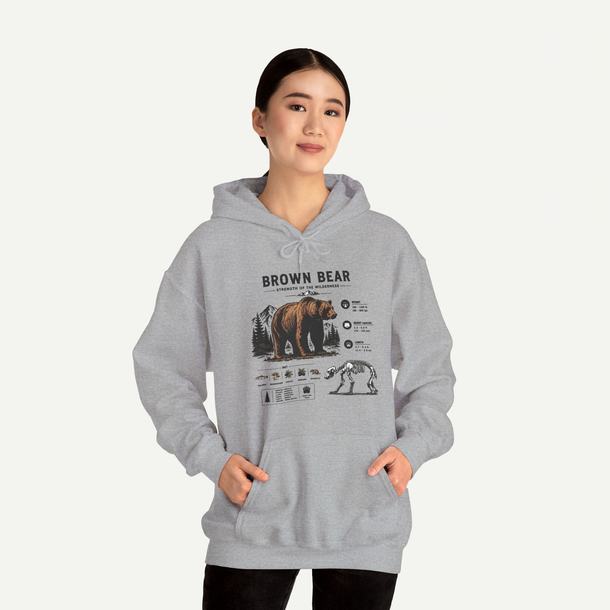 Brown Bear Anatomy Hoodie — Vintage Wildlife Graphic Sweatshirt