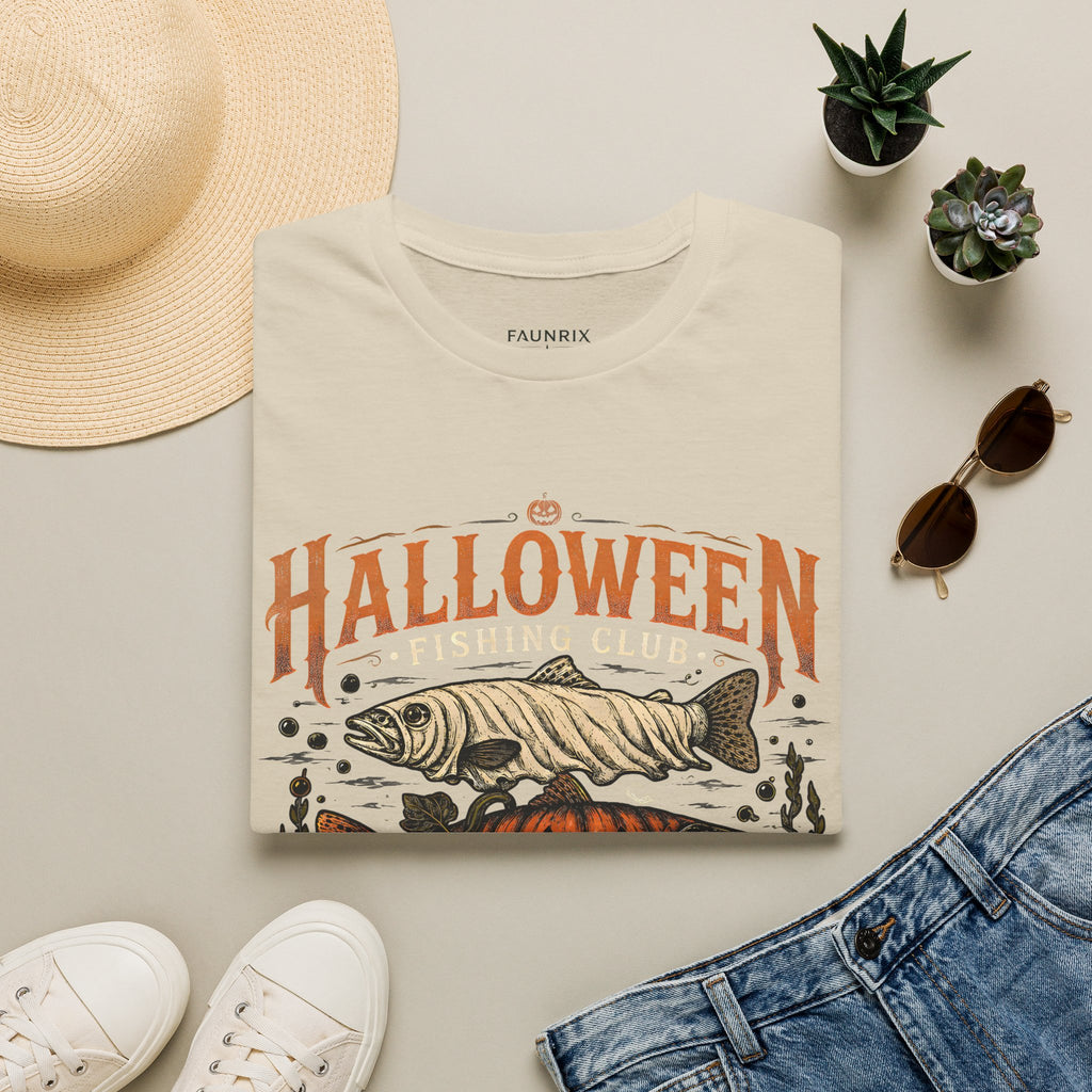 Halloween Trout Graphic T‑Shirt — Spooky Fish Pumpkin Design