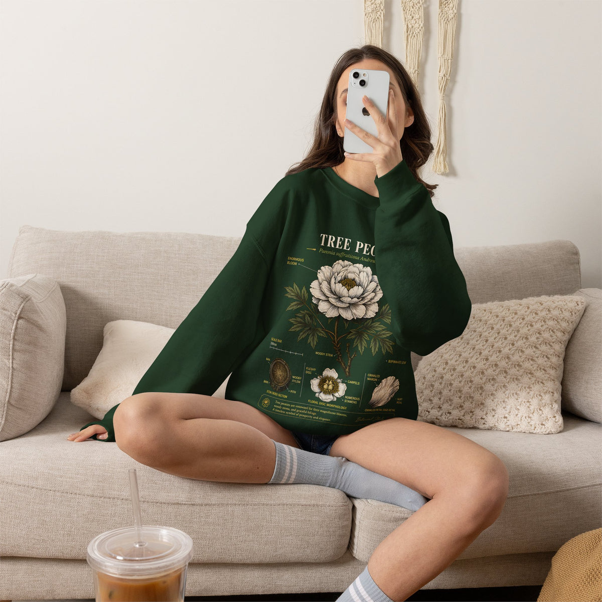 Tree Peony Botanical Sweatshirt — Vintage Flower Anatomy Crewneck