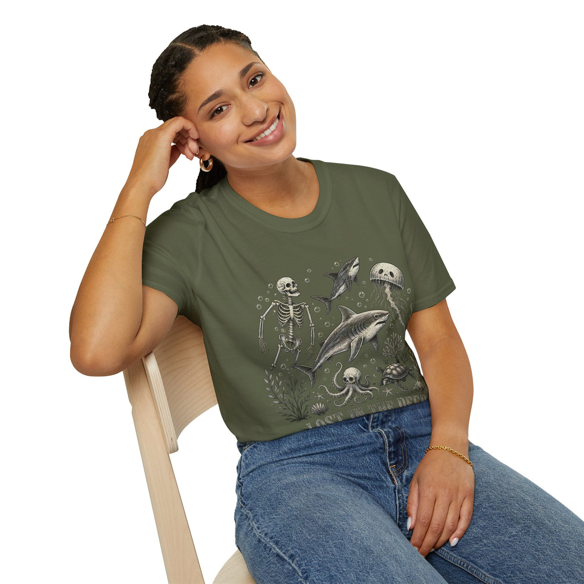 Ocean Skeleton Tee — "Lost in the Deep" Shark & Jellyfish Graphic Shirt