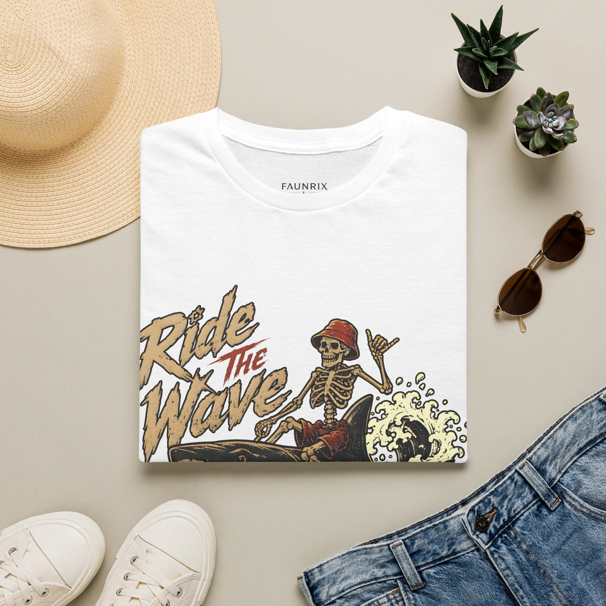 Ride The Wave Surf Skeleton T-Shirt — Vintage Beach Skull Tee