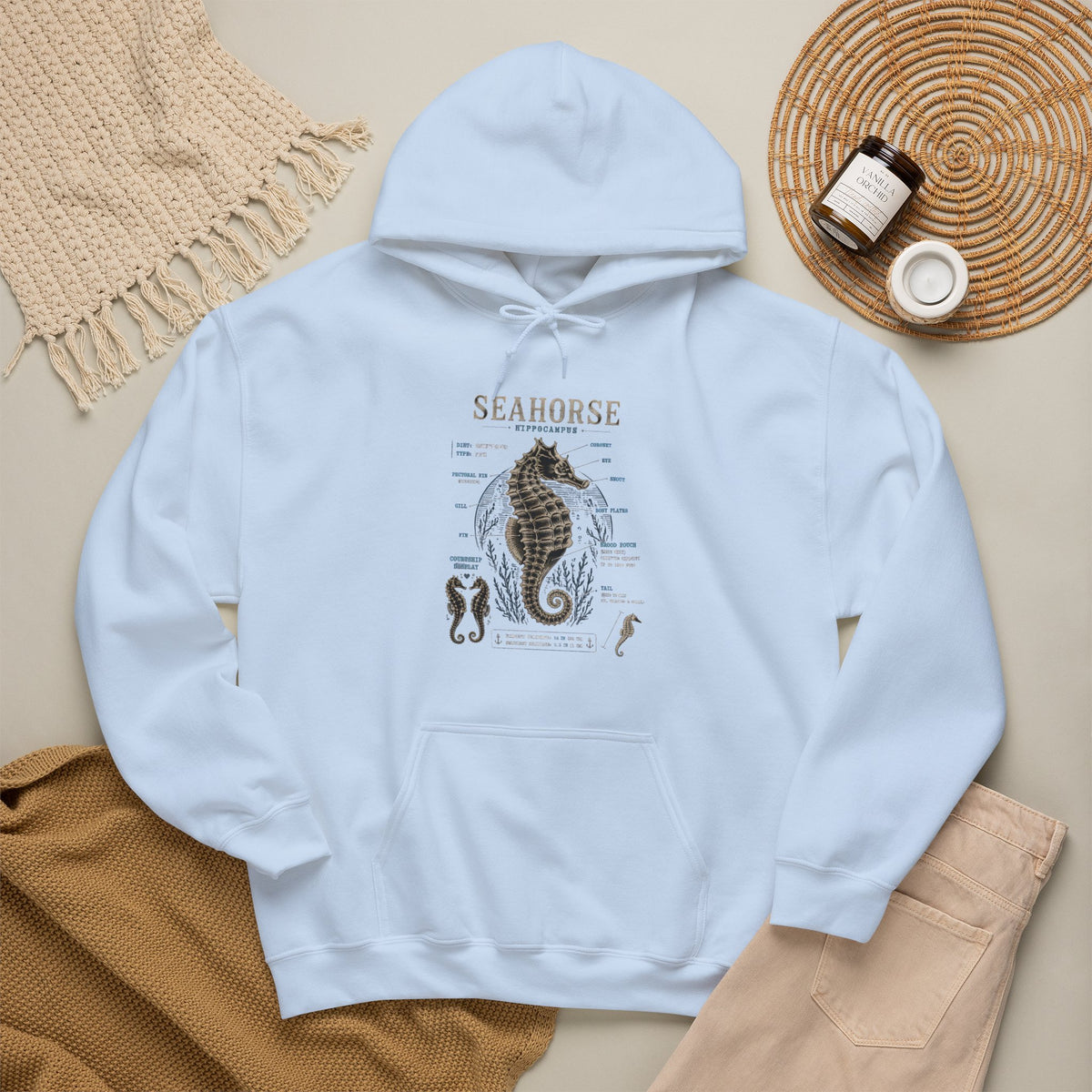 Seahorse Anatomy Hoodie — Vintage Marine Illustration Sweatshirt