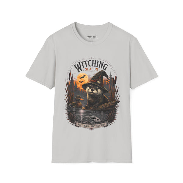 Witching Season T-Shirt — Halloween Witch Raccoon Graphic Tee