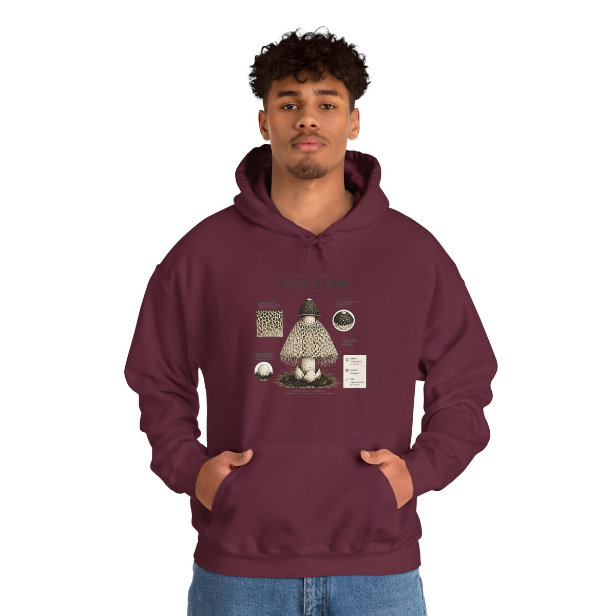 Mushroom Guide Hoodie — Velvet-Lady Stropharia Fungi Illustration Sweatshirt