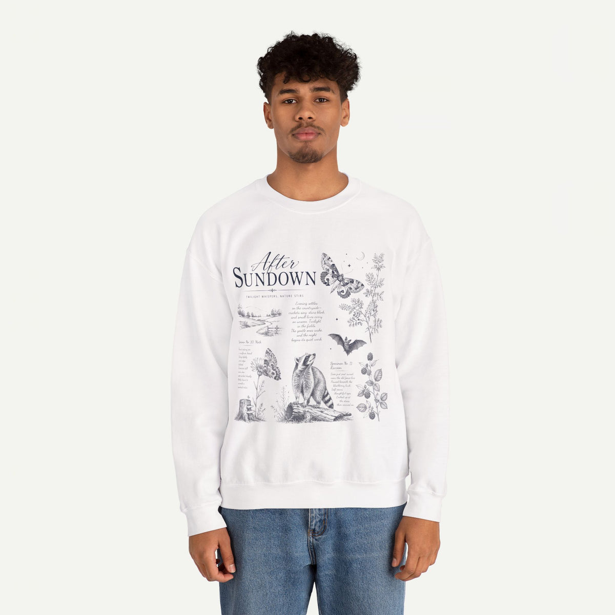 After Sundown Crewneck Sweatshirt — Moonlit Wildlife Graphic Sweatshirt