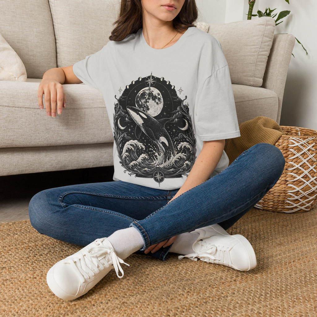 Orca Moon T-Shirt — Whale & Full Moon Illustration Tee