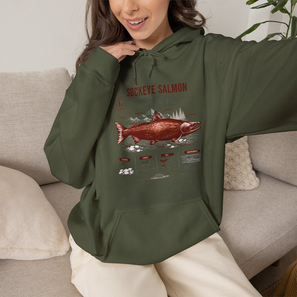 Sockeye Salmon Anatomy Hoodie — Fishing Chart Graphic Sweatshirt