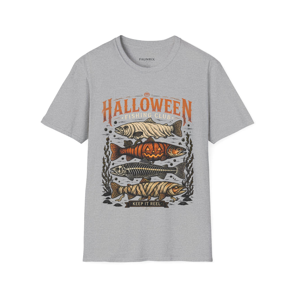 Halloween Trout Graphic T‑Shirt — Spooky Fish Pumpkin Design