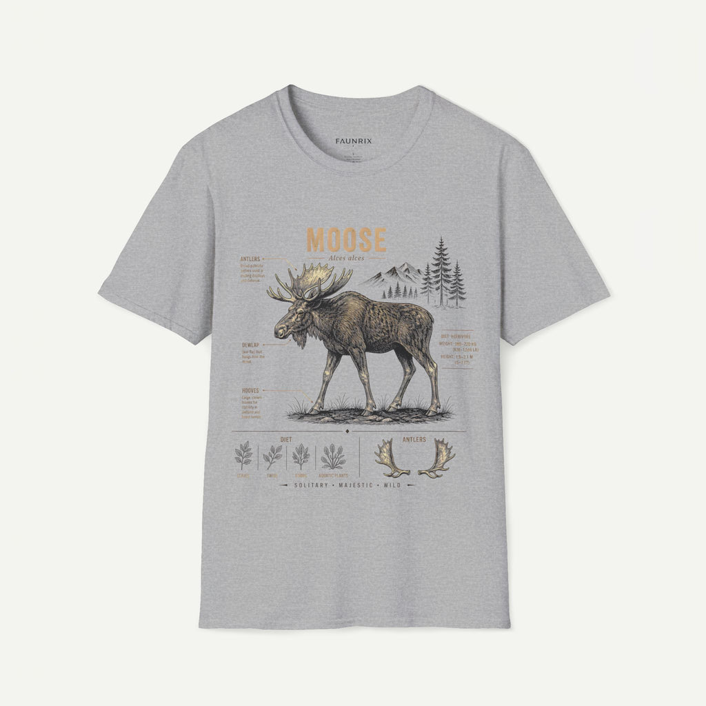 Moose Anatomy T-Shirt — Rustic Woodland Graphic Tee with Moose Design