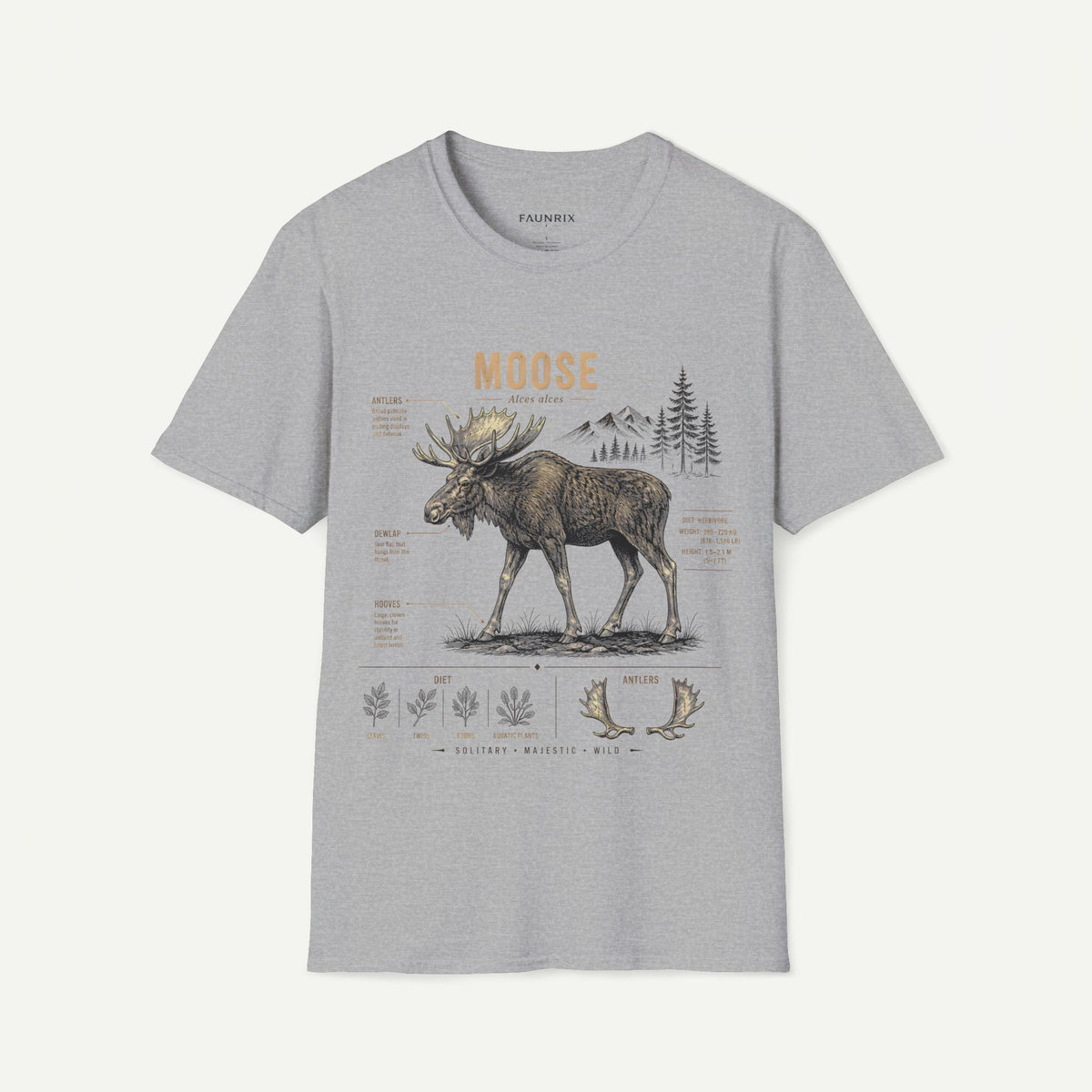 Moose Anatomy T-Shirt — Rustic Woodland Graphic Tee with Moose Design