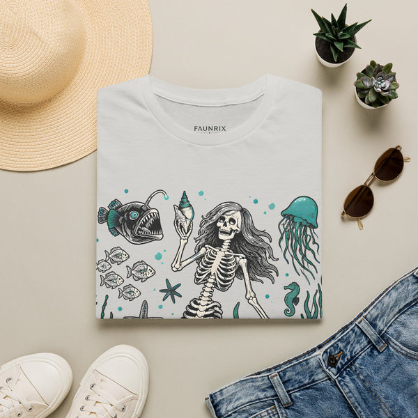 Mermaid Skeleton Tee — Gothic Sea Creature Graphic T-Shirt