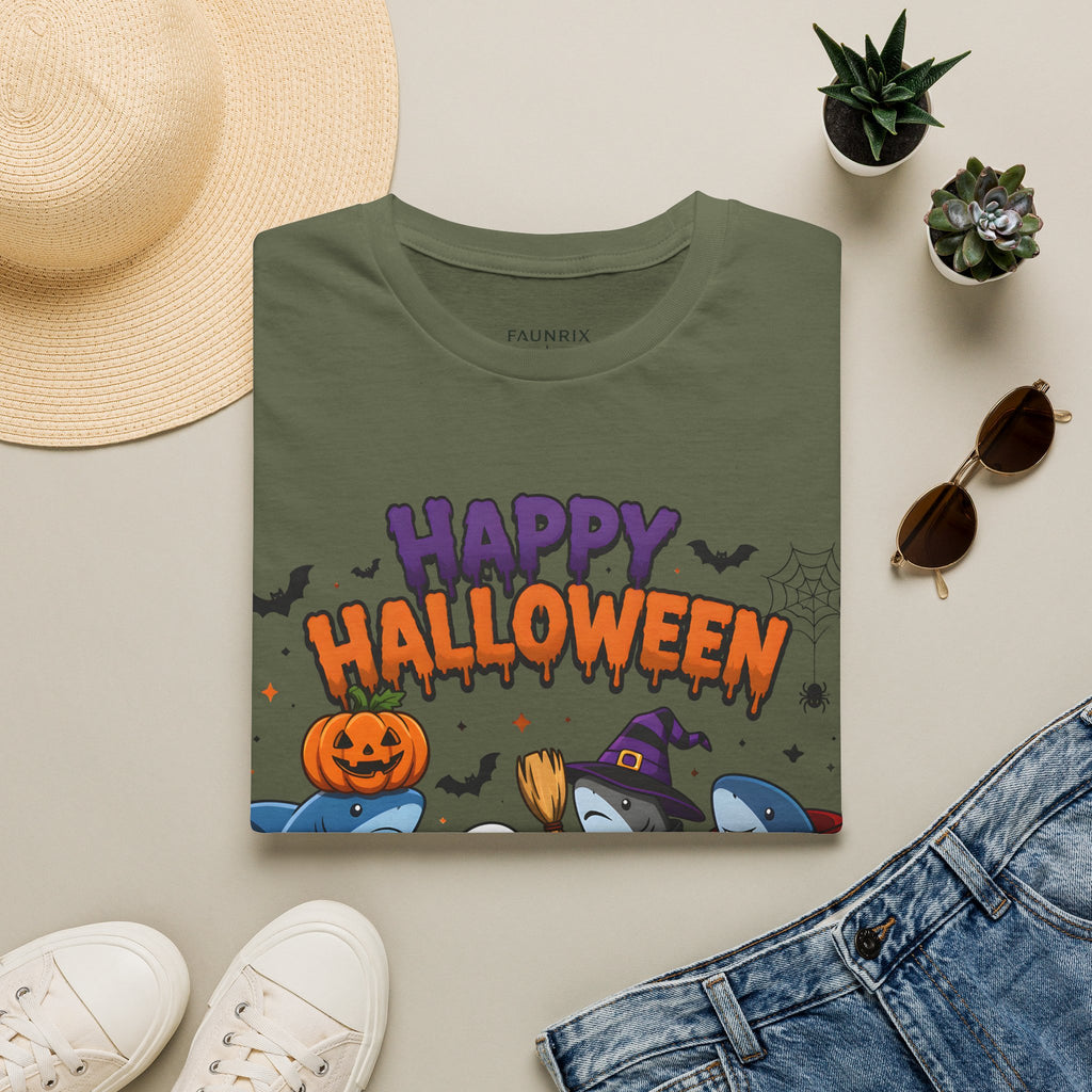 Happy Halloween T-Shirt — Cute Shark, Ghost & Pumpkin Holiday Tee