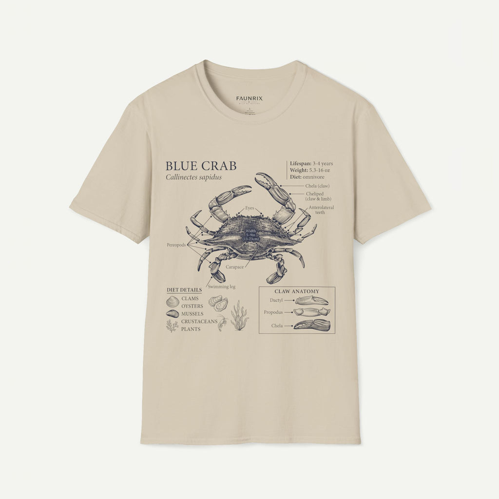 Crab Anatomy T-Shirt — Vintage Blue Crab Illustration Tee