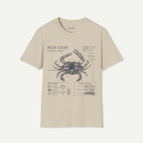 Crab Anatomy T-Shirt — Vintage Blue Crab Illustration Tee