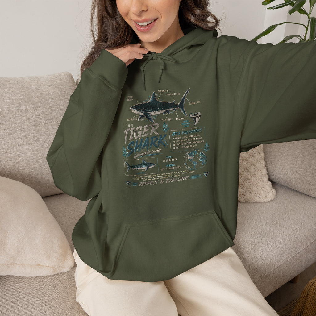 Tiger Shark Illustration Hoodie — Marine Biology Graphic Pullover (Tiger Shark Facts)