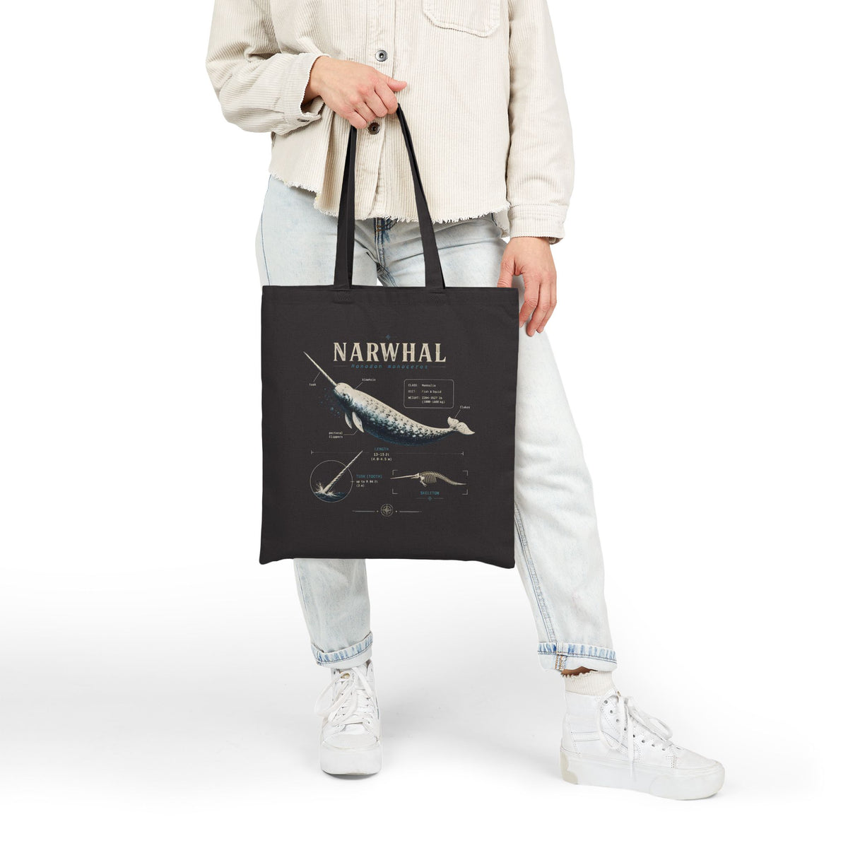 Narwhal Anatomy Cotton Tote Bag – Vintage Marine Animal Illustration Tote
