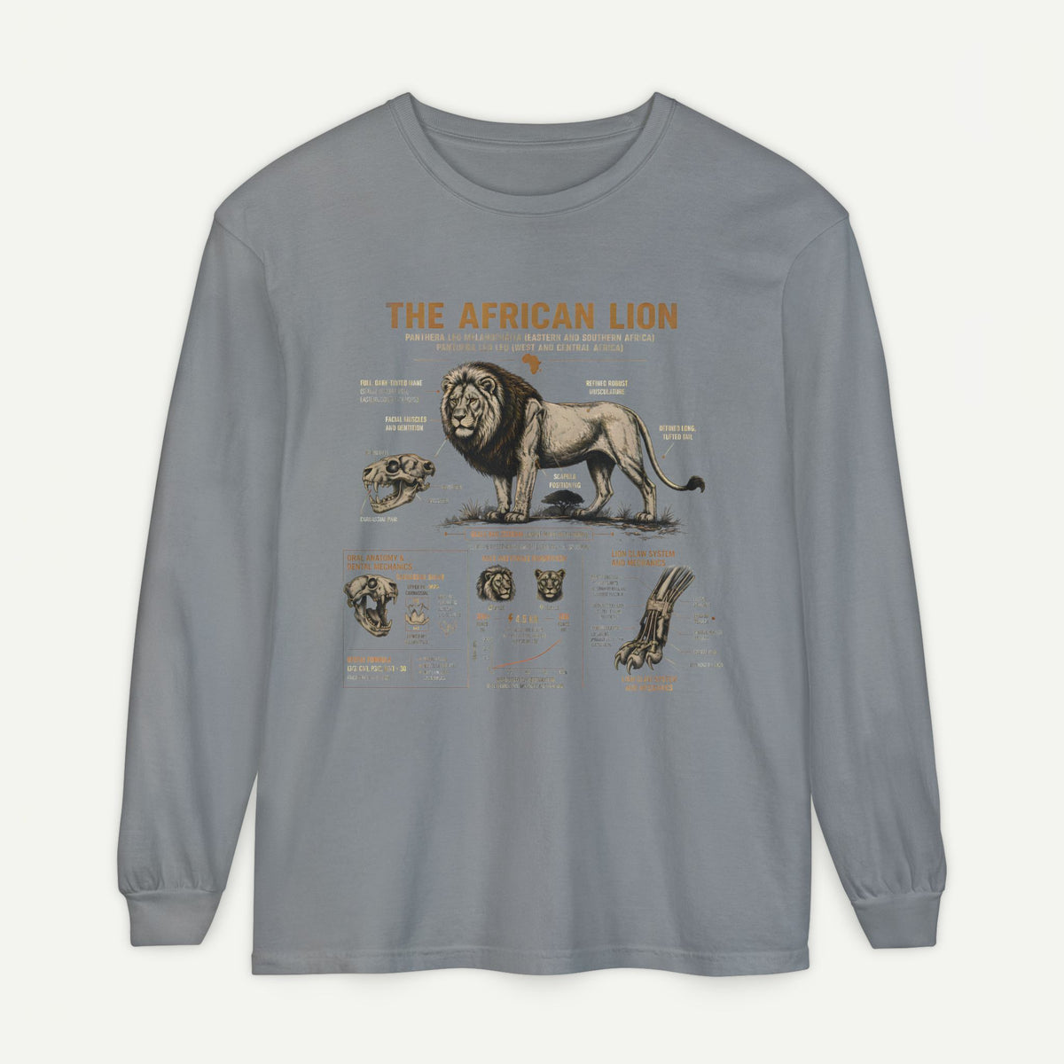 African Lion Anatomy Graphic Long Sleeve Tee