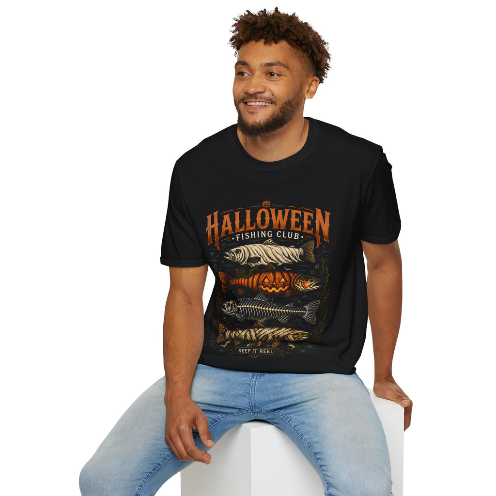 Halloween Trout Graphic T‑Shirt — Spooky Fish Pumpkin Design