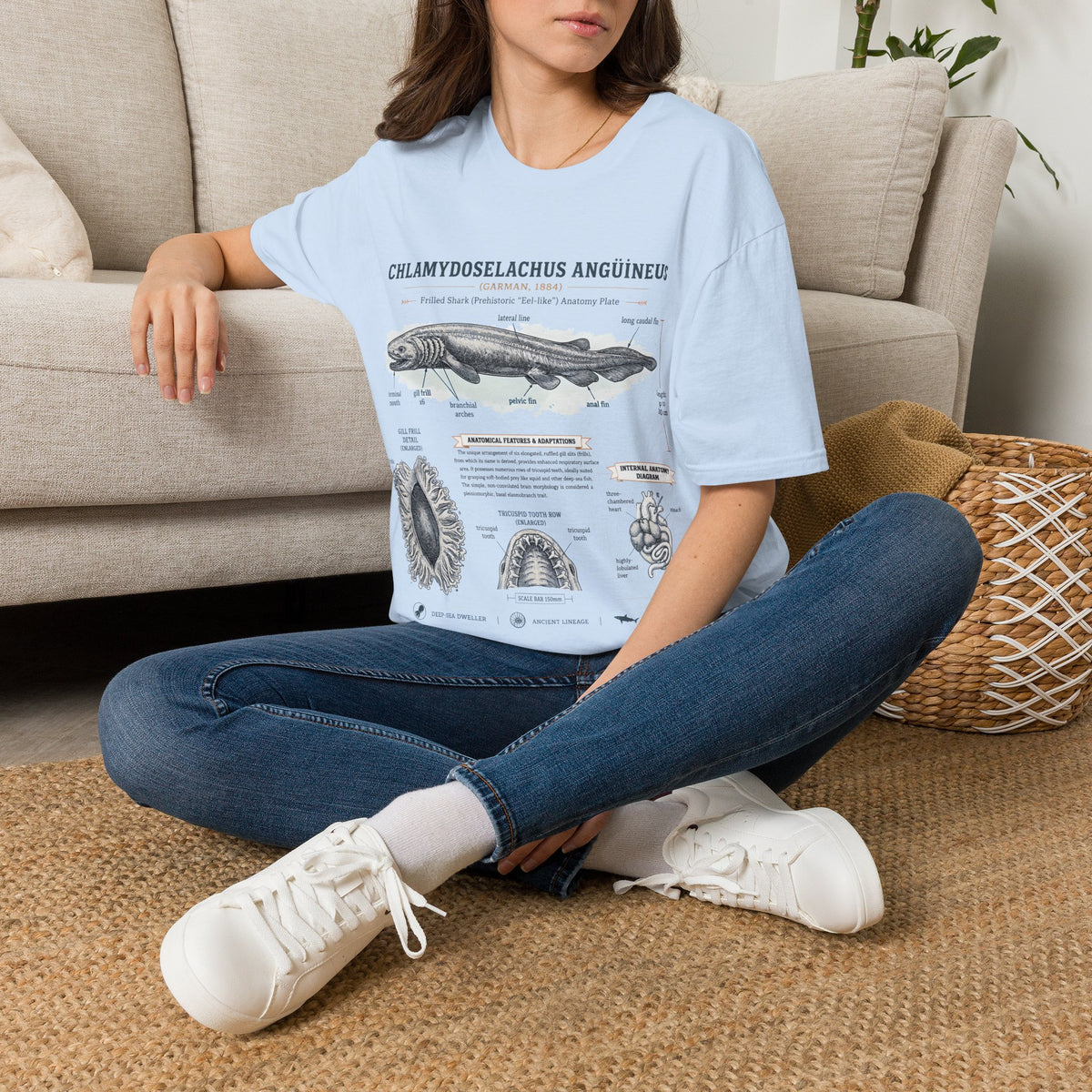 Shark Anatomy Graphic Tee — Chlamydoselachus Anguineus Educational T-Shirt