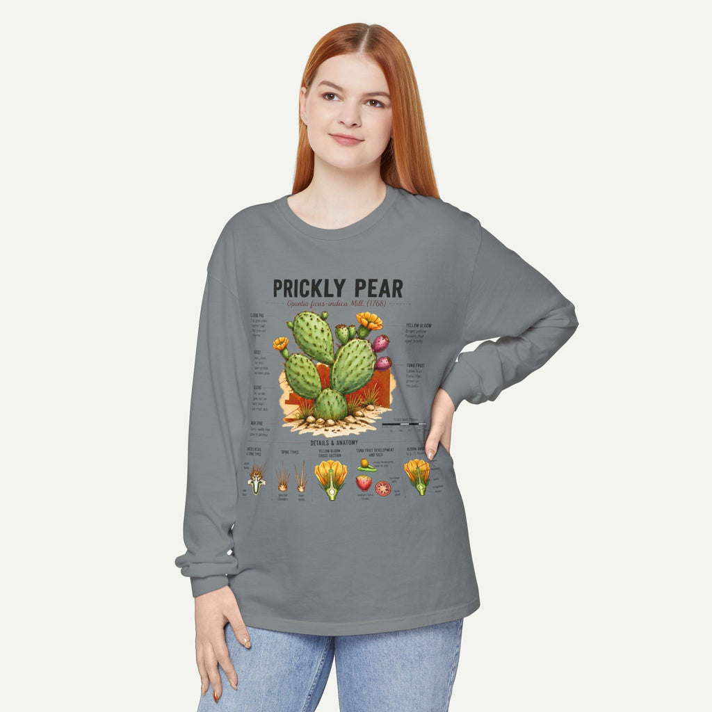 Prickly Pear Botanical Long Sleeve T-Shirt — Cactus Illustration & Plant Facts