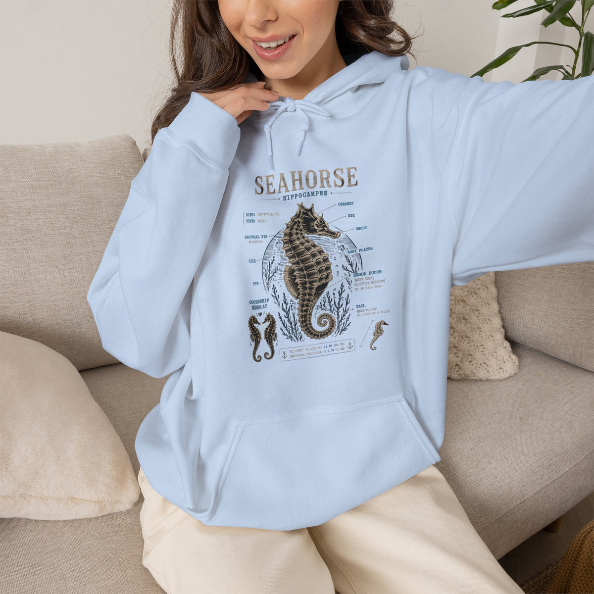 Seahorse Anatomy Hoodie — Vintage Marine Illustration Sweatshirt