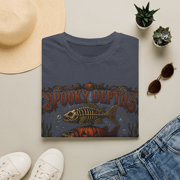 Spooky Depths Fish Tee — Vintage Halloween Skeleton Fish Graphic T-Shirt