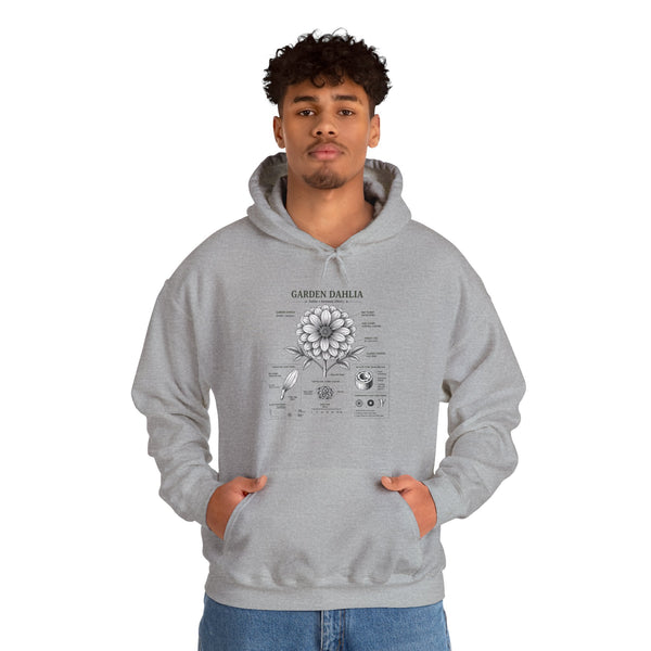 Dahlia Botanical Hoodie — Vintage Garden Diagram Sweatshirt