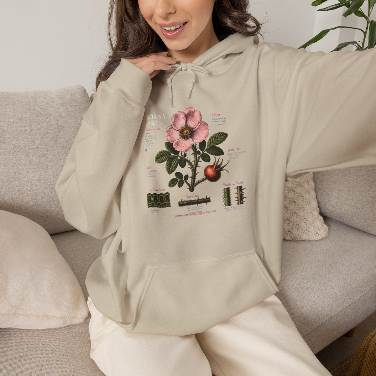 Vintage Botanical Hoodie — Rose Diagram Print