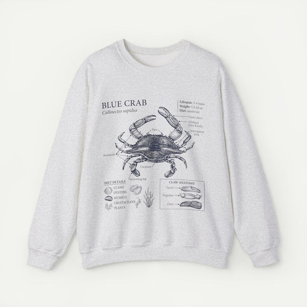 Blue Crab Anatomy Crewneck Sweatshirt – Marine Biology Graphic Pullover