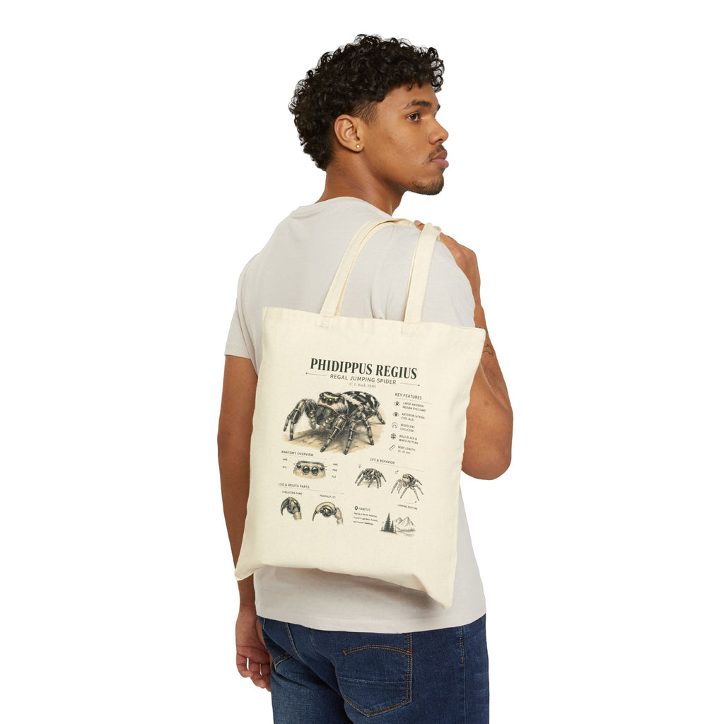 Spider Anatomy Tote Bag — Phidippus Regius Jumping Spider Canvas Tote