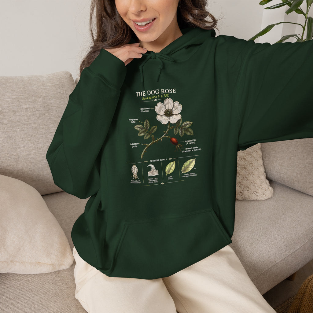 Floral Botanical Hoodie – White Dogwood Illustration with Text