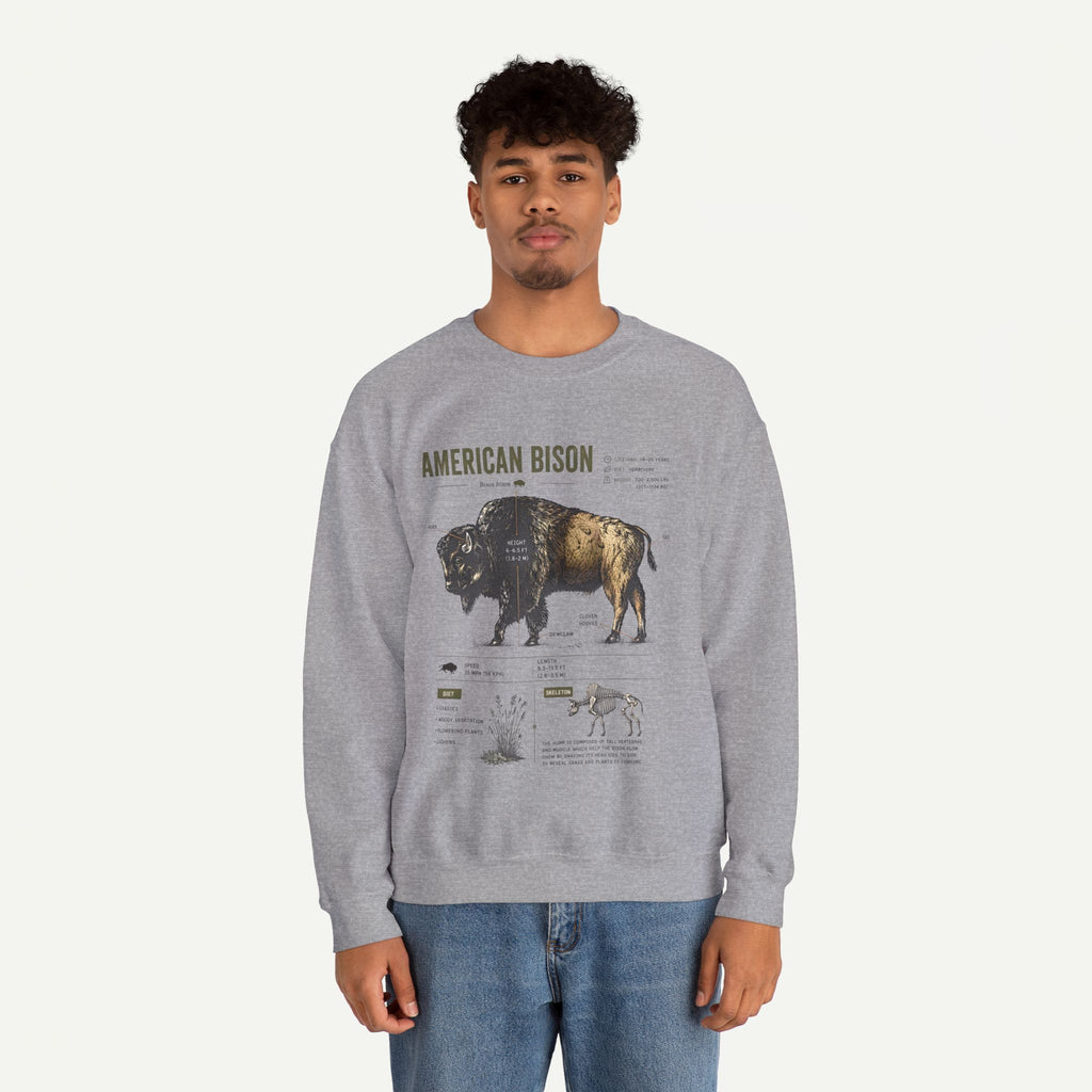 American Bison Anatomy Sweatshirt — Vintage Wildlife Illustration Crewneck
