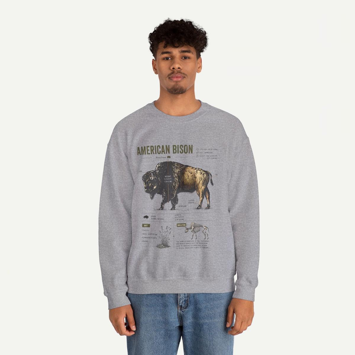 American Bison Anatomy Sweatshirt — Vintage Wildlife Illustration Crewneck