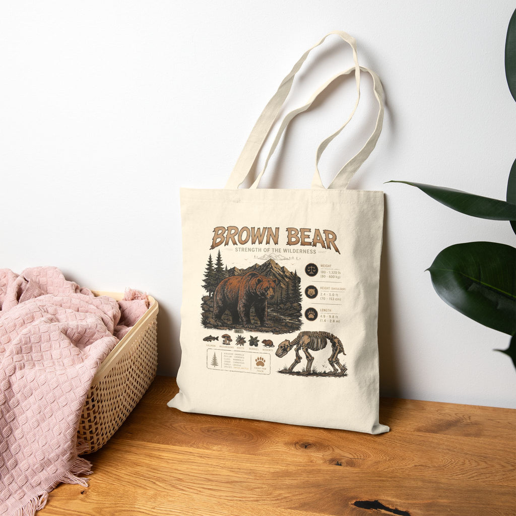 Brown Bear Nature Anatomy Tote Bag — Wildlife Illustration Eco Shopper