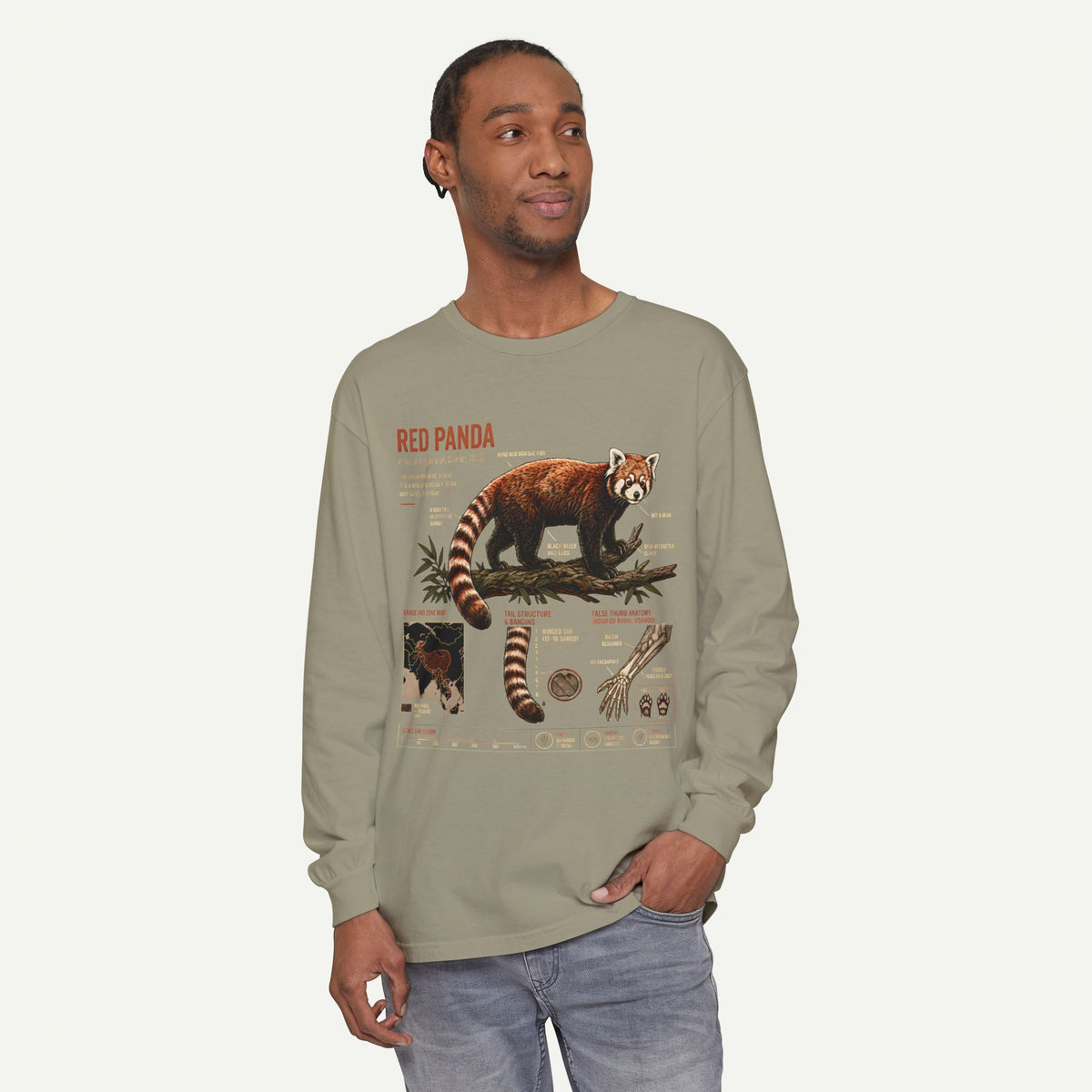 Red Panda Illustration Long Sleeve Tee — Wildlife Field Guide Graphic