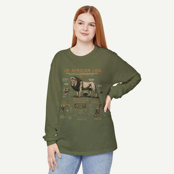 African Lion Anatomy Graphic Long Sleeve Tee