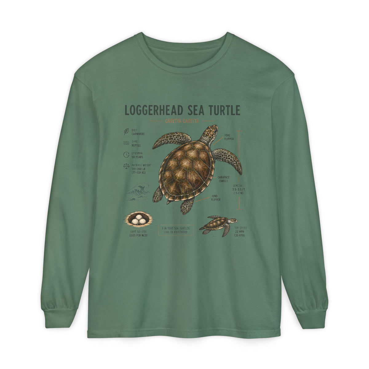 Loggerhead Sea Turtle Anatomy Long Sleeve Tee