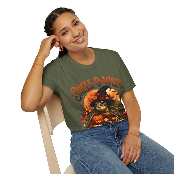 Shell-O-Ween T-Shirt — Spooky Pumpkin Witch Halloween Tee