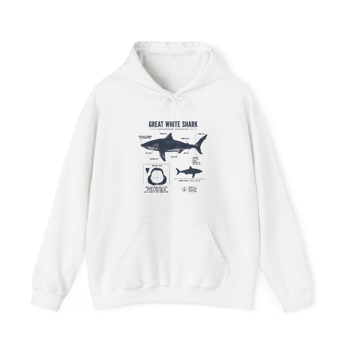 Shark Diagram Hoodie — Great White Shark Anatomy Graphic Sweatshirt