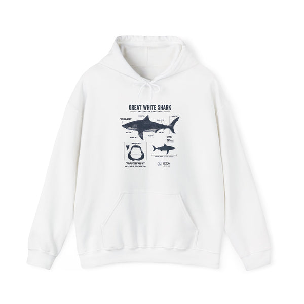 Shark Diagram Hoodie — Great White Shark Anatomy Graphic Sweatshirt