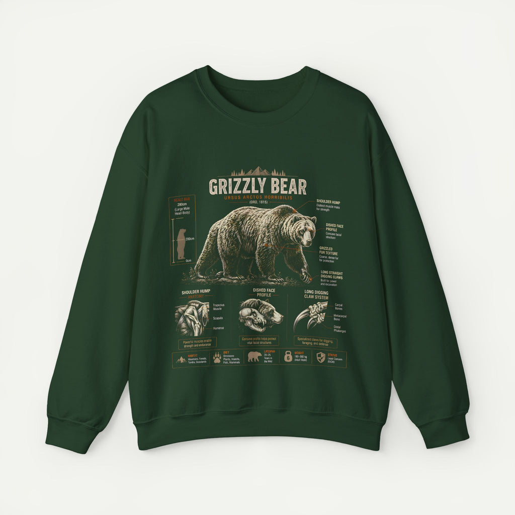 Grizzly Bear Anatomy Crewneck Sweatshirt — Vintage Wildlife Graphic Pullover