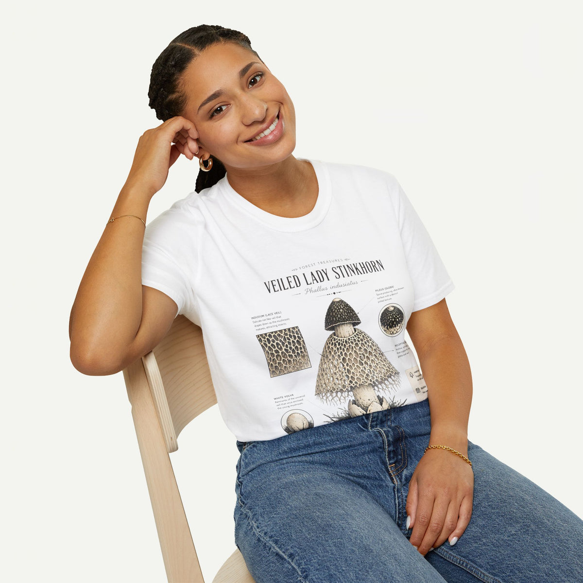 Veiled Lady Stinkhorn Mushroom Tee — Botanical Mycology Anatomy T-Shirt