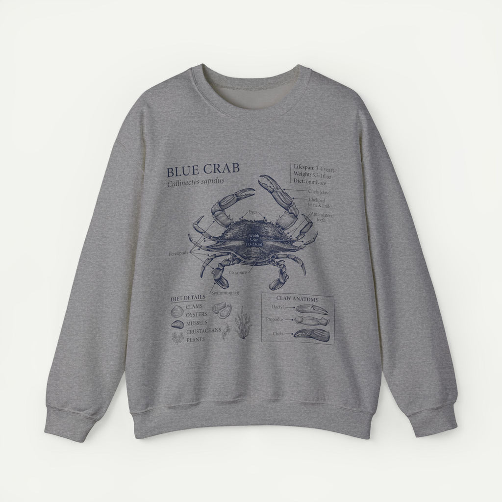Blue Crab Anatomy Crewneck Sweatshirt – Marine Biology Graphic Pullover