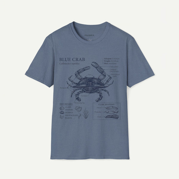 Crab Anatomy T-Shirt — Vintage Blue Crab Illustration Tee