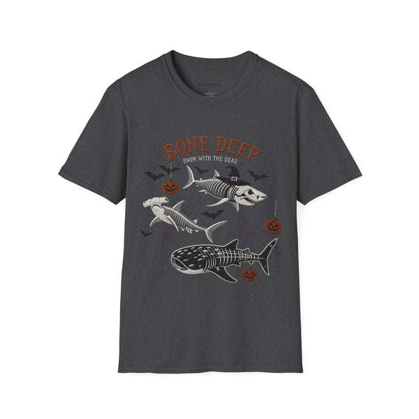 T-Shirt — "Bone Deep" Halloween Fish Skeleton Graphic Tee