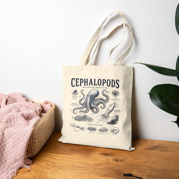 Cephalopods Anatomy Cotton Tote — Vintage Octopus Illustration Eco Grocery Bag