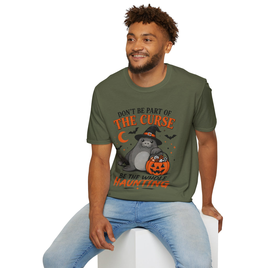 Don’t Be Part of The Curse Halloween T-Shirt — Cute Witch Cat "Be the Whole Haunting" Tee