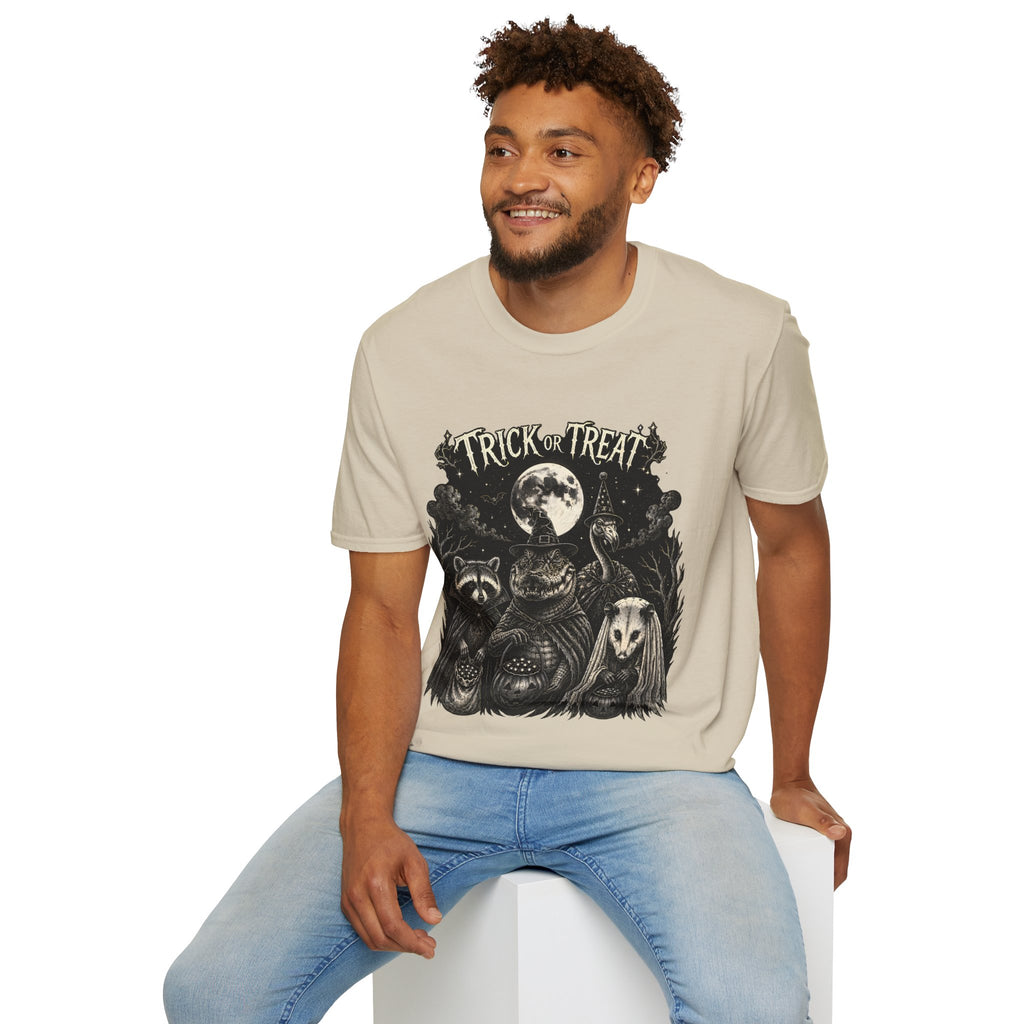 Halloween 'Trick or Treat' T-Shirt — Spooky Moon & Creatures Graphic