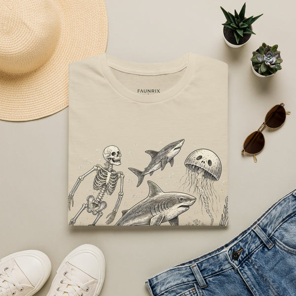 Ocean Skeleton Tee — "Lost in the Deep" Shark & Jellyfish Graphic Shirt